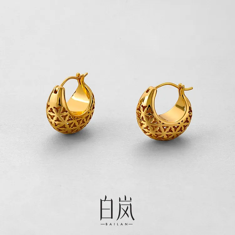 925银耳饰 【12月上新】白岚三交六椀菱花耳扣925银耳环女ED4843