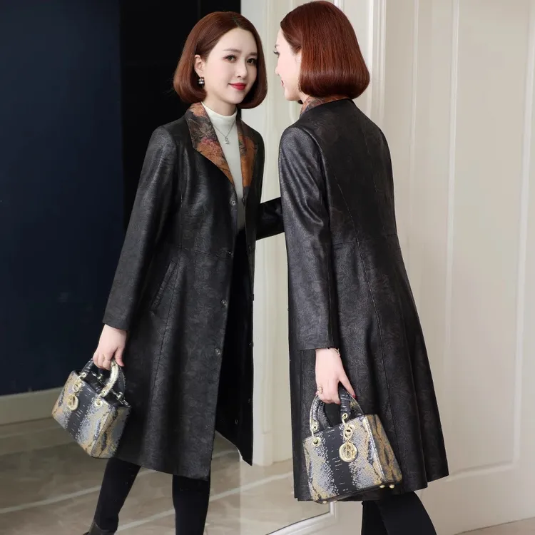 2025秋冬新款单皮衣女中长款风衣修身妈妈绵羊皮大衣海宁真皮外套