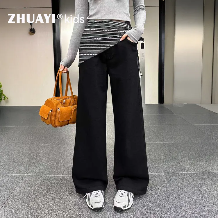 春秋黑色直筒牛仔裤秋季新款百搭显瘦裤子学生女高腰（25309356）1