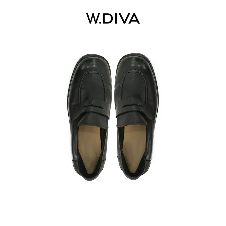 W.Diva【开车皮鞋】高级感水洗真皮皮鞋一脚蹬乐福鞋洋气51X011135