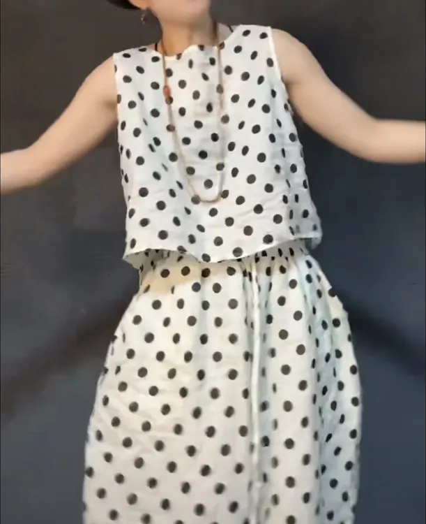 夏季百搭波点背心裤子套装休闲潮流女装