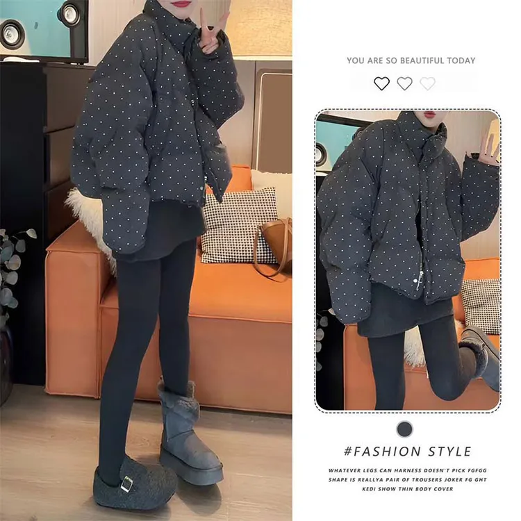 韩系时尚短款立领波点棉服女秋冬季加厚保暖小个子超好看棉袄外套