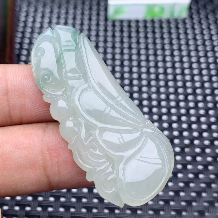 缅甸天然翡翠A货老坑糯冰种玉竹节吊坠蝴蝶如意挂件项坠雕刻精雕
