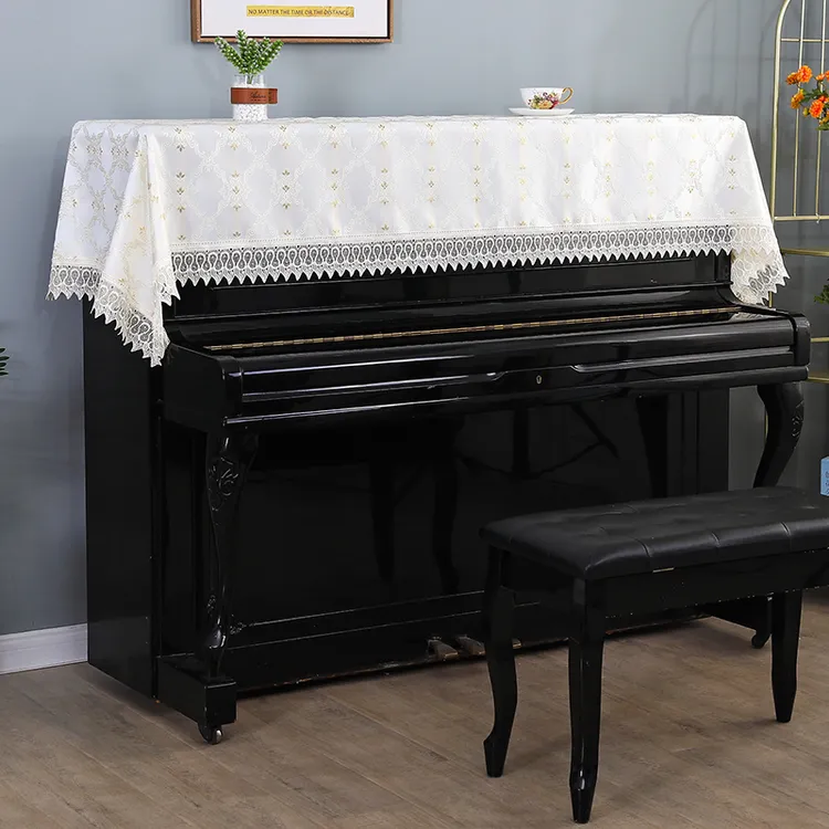 钢琴罩防尘罩法式盖布欧式立式轻奢现代简约蕾丝半罩钢琴巾全罩