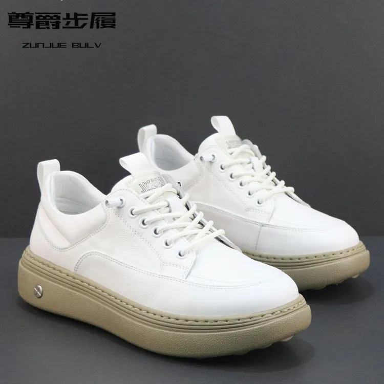 真皮小白鞋男头层牛皮百搭潮鞋一脚蹬软底懒人休闲鞋时尚潮流板鞋