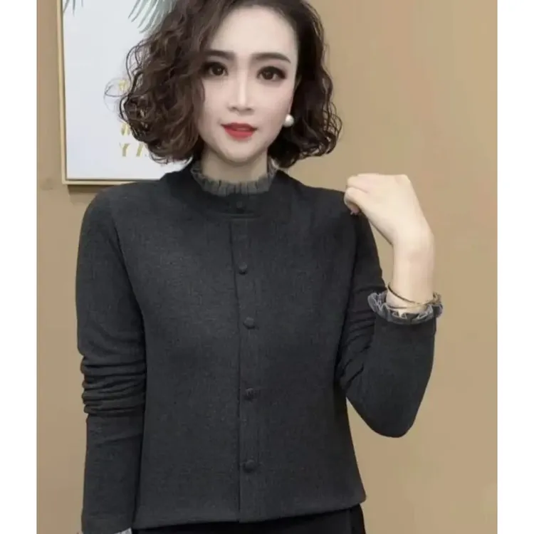 2025春秋季厚款打底衫女气质设计感长袖上衣#木耳边