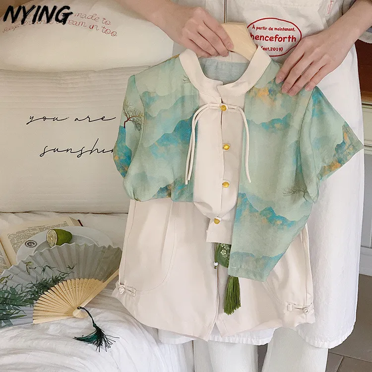 NYING男童汉服套装2025夏季新款韩版两件套宝宝复古国风儿童