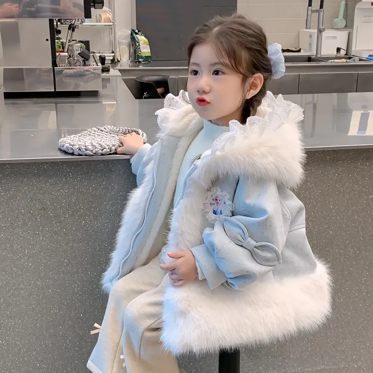 【新疆包邮】女童加绒加厚爱莎公主仿皮草外套2025冬季新款女宝宝