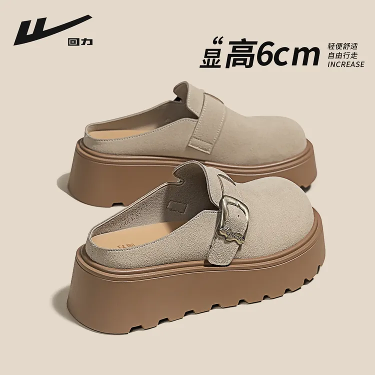 回力厚底勃肯鞋半拖鞋女款2025冬季新款外穿包头拖一脚蹬百搭鞋子