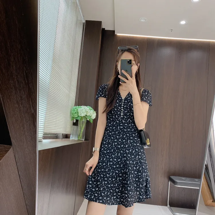 IMFLY金小金自制女装 连衣裙DYQ775夏季新款V领中长款显瘦碎花裙