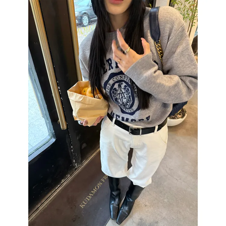 70不是七十【利兹假期】秋冬季韩系提花圆领长袖宽松套头毛衣