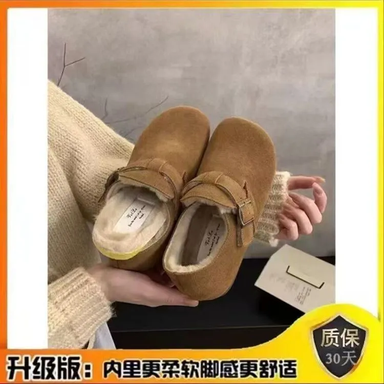 【】2025秋冬新款加绒真皮全包勃肯鞋厚底博肯鞋女单鞋百搭