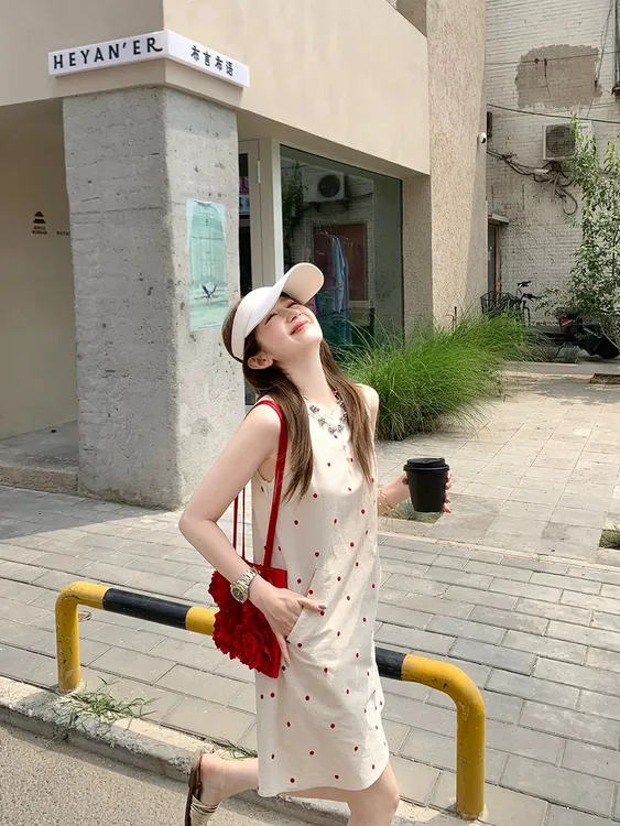 【甜心波点】法式小立领波点无袖背心裙设计感连衣裙夏季百搭女