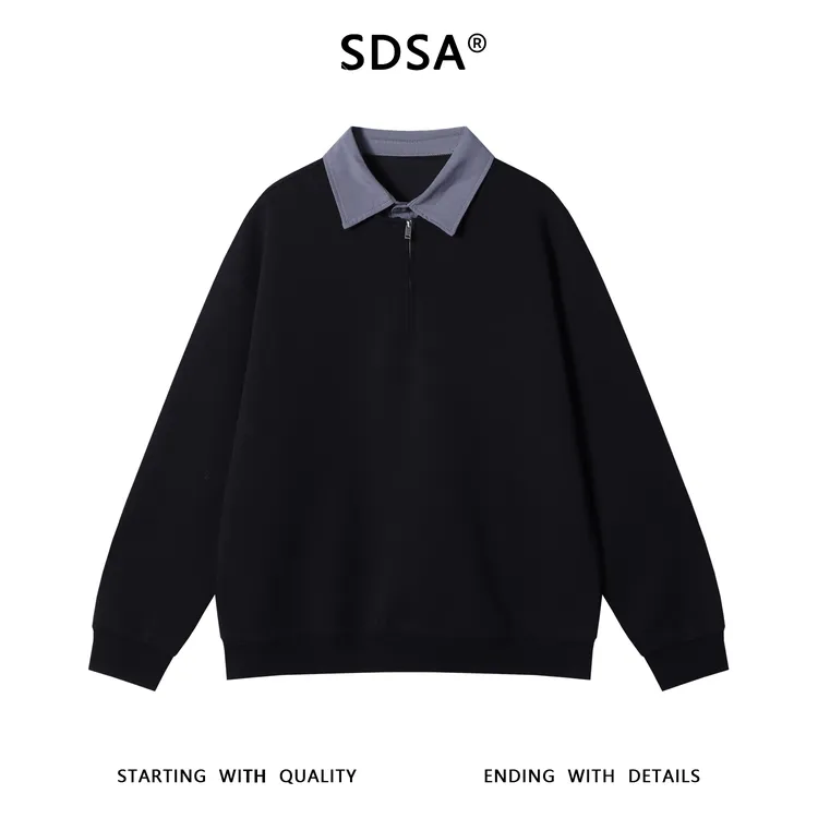 SDSA男士秋冬新款痞帅男装潮牌撞色半拉链翻领假两件卫衣简约时尚