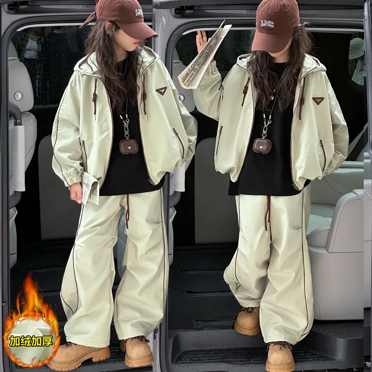 女童夹棉外套加绒裤子套装2025秋冬6-12岁潮酷儿童休闲洋气两件套