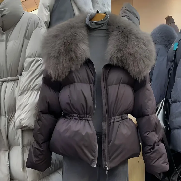 大毛领短款收腰棉服外套女冬季高级感气质加厚保暖百搭面包服棉衣