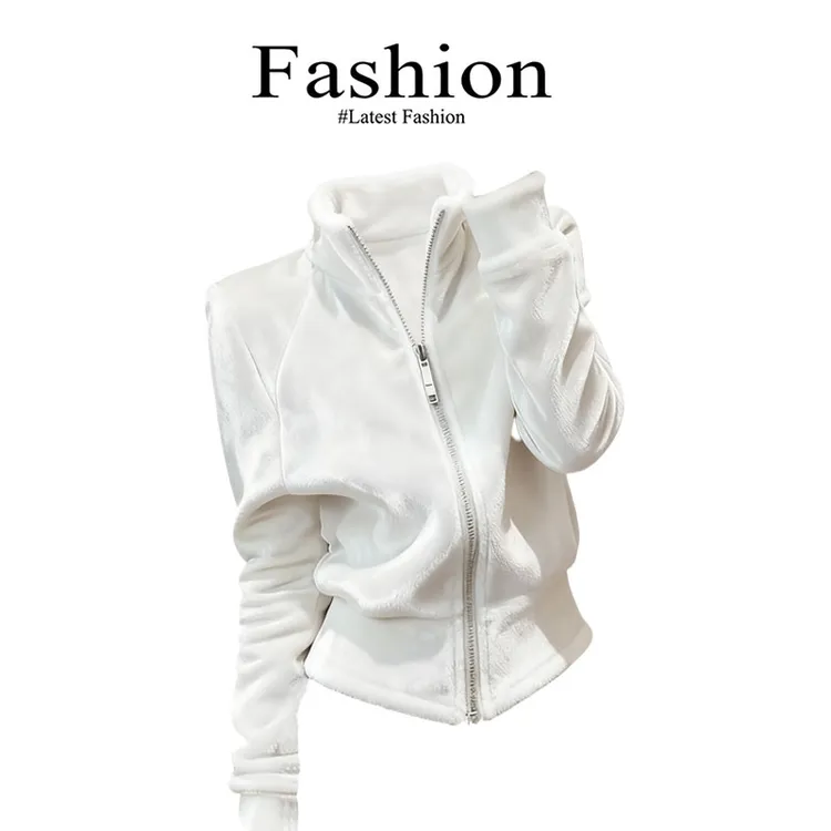白色丝绒外套女秋季2025小个子独特漂亮高级感超好看气质掐腰上衣
