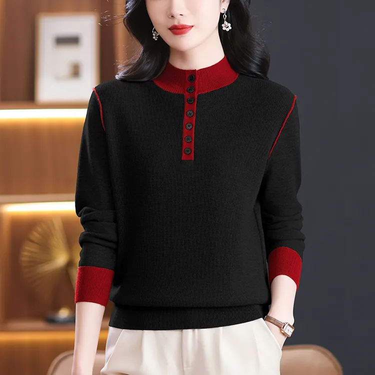 撞色洋气百搭毛衣2025新款春秋季半高领针织上衣洋气减龄打底衫女