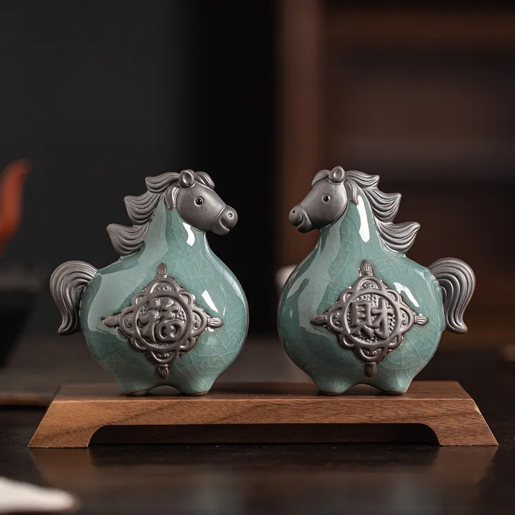 陶瓷可爱小唐马茶宠摆件精品可养茶玩茶桌零配件装饰生肖马年礼品