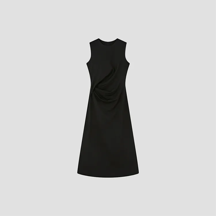 小禾【总裁裙】TH液氨四面弹针织罗马立裁捏褶无袖通勤小黑裙