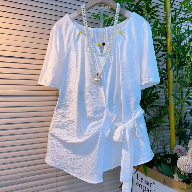 大码胖MM女装2025夏季新款时尚收腰显瘦宽松洋气减龄短袖T恤上衣