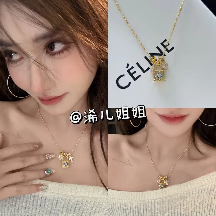 铜合金吊坠 【浠儿家】十字架锁扣项链女吊坠拉丝设计感高级颈链