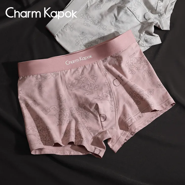 CharmKapok男士内裤猛男粉100%全棉裆纯棉内裤抗菌运动透气四角裤