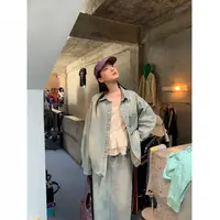 2025复古水洗做旧宽松polo领牛仔外套女C3597
