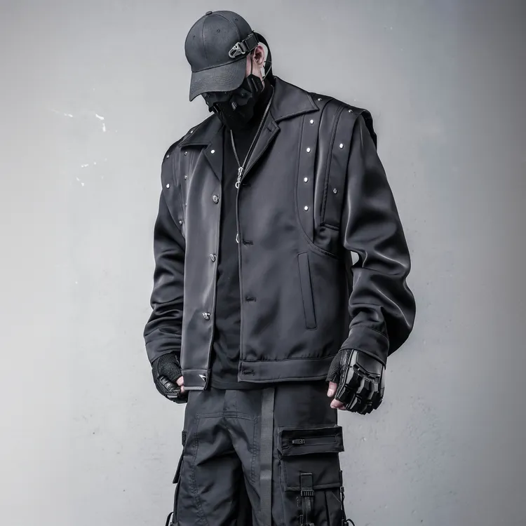 小众解构拼接假两件设计机车外套男秋季暗黑机能高级感痞帅夹克潮