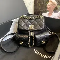 99新 Chanel/香奈儿 壹臻/25p黑金duma双肩包小号 82206738