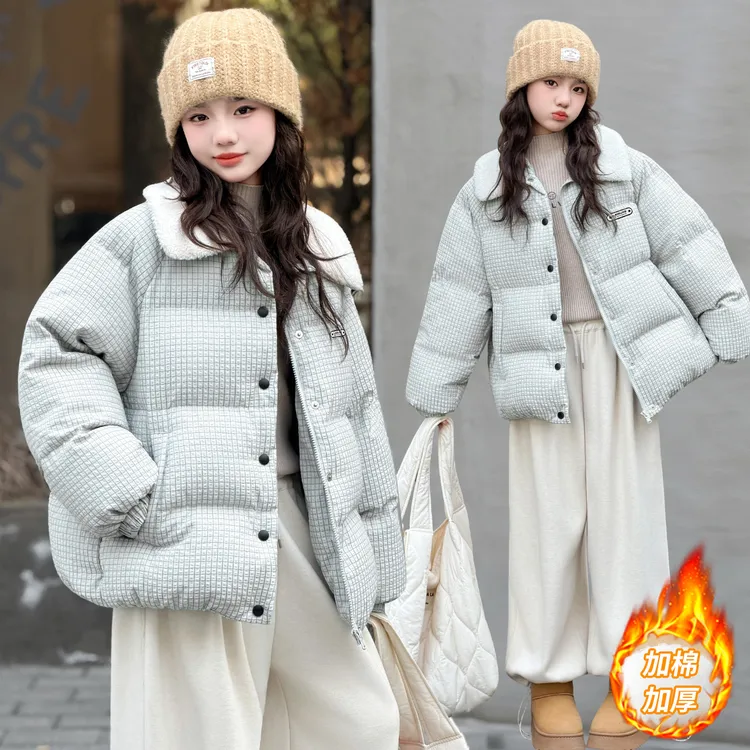 女童棉衣加厚外套2025新款6-12岁中大儿童小女孩休闲洋气冬季棉服
