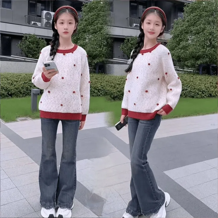 女童毛衣春秋2025新款儿童洋气秋季加厚保暖秋装中大童针织打底衫