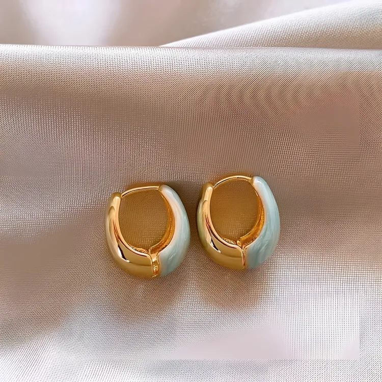 铜合金耳饰 轻奢气质雾霾蓝晕染滴釉耳扣耳环女款高级感精致耳饰