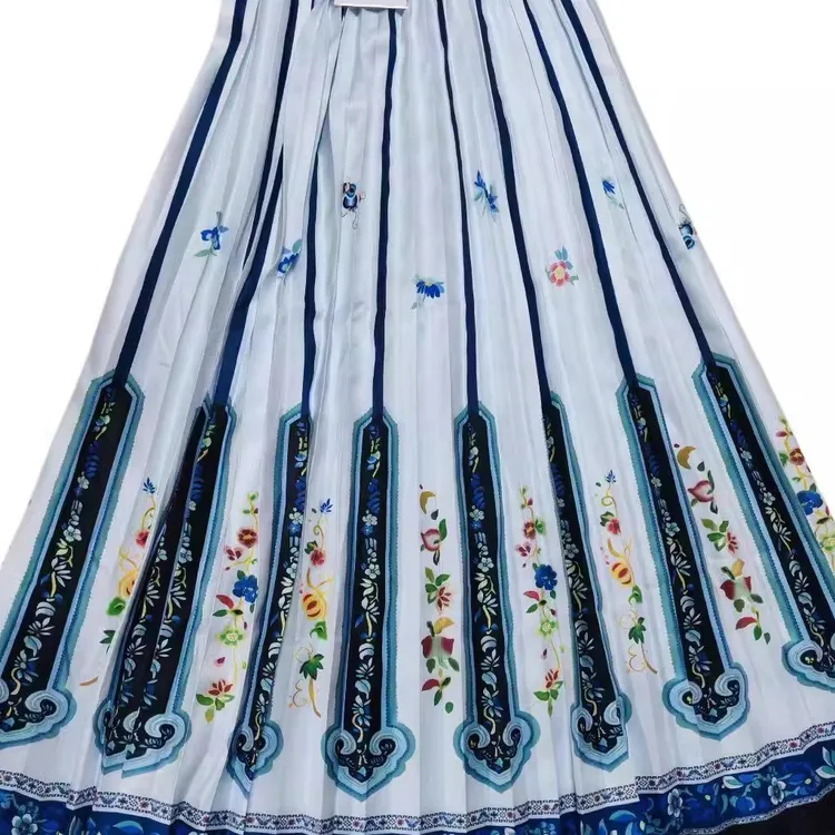 晚清清汉女青花瓷裙子 汉服裙子 加大码 单裙凤尾裙 松紧腰裙子