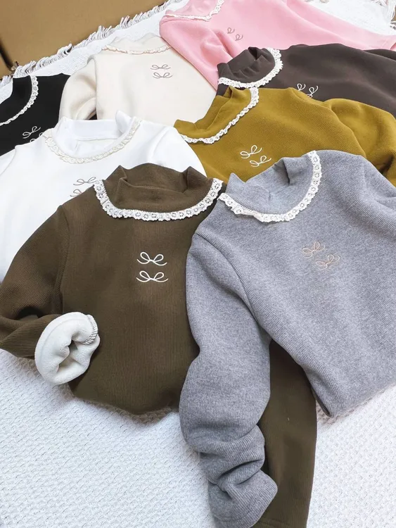 一件过冬女童半高领一体绒T恤圆领韩版儿童中大休闲百搭打底加绒