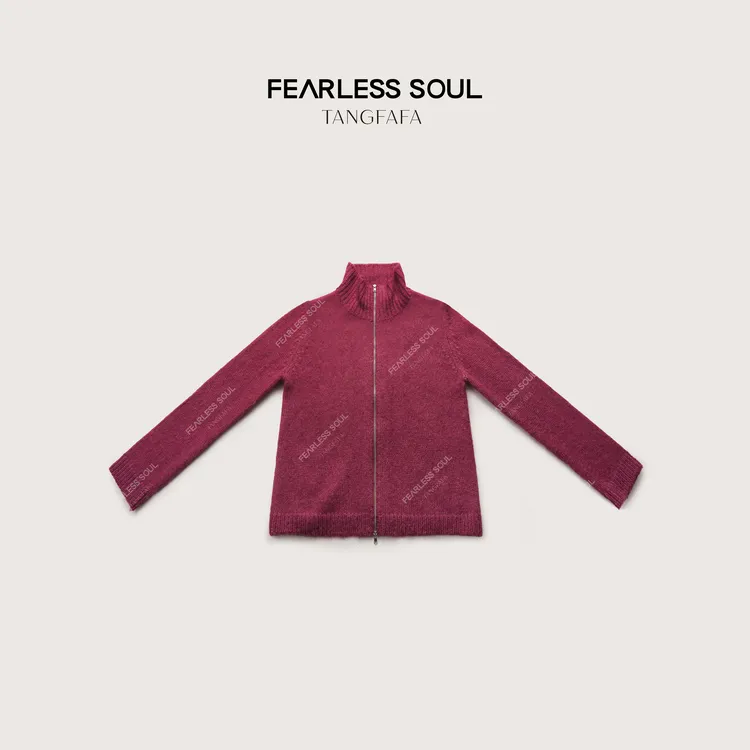 唐发发TFF 秋冬羊毛混纺高领双拉链针织开衫外套女 825FM384 -