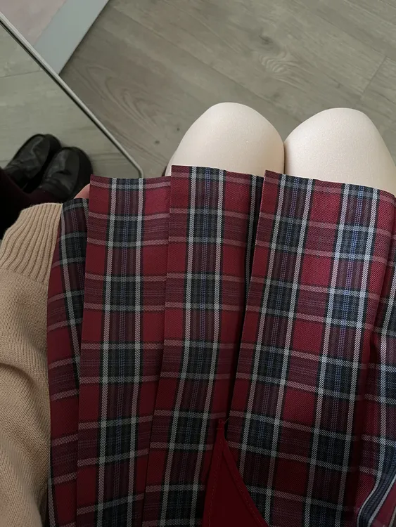 十番高校JK制服原创格裙酸梅果红色短裙校供感日系百褶裙短裙长裙