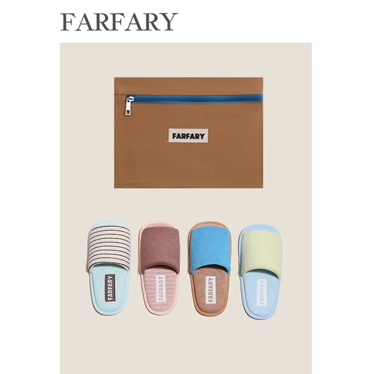 farfary【撞色棉布旅行拖鞋】可折叠室内家居旅行拖鞋+专属收纳袋