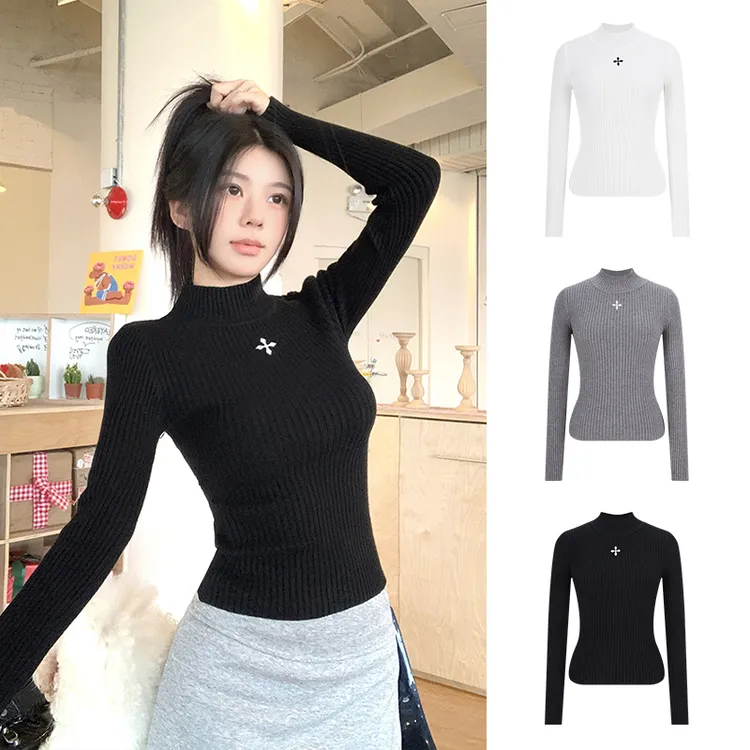 Moses Queen/魔西女王秋冬打底针织衫坑条长袖修身先手内搭上衣女