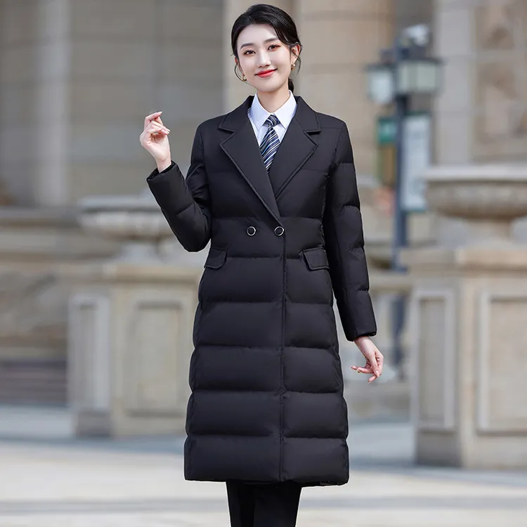 秋冬女过膝长款棉服修身防风保暖酒店银行珠宝销售前台工作服2515