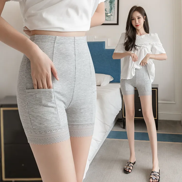 夏季女士螺纹棉蕾丝安全裤高腰打底裤穿裙子防走光裤女薄款打底裤