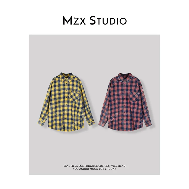 MZX复古宽松长袖洋气格子衬衫SY7695-Z