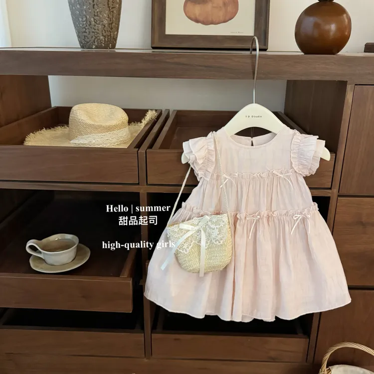 【甜品起司】韩国童装女童夏款飞飞袖蝴蝶结甜美公主裙女宝宝背心裙