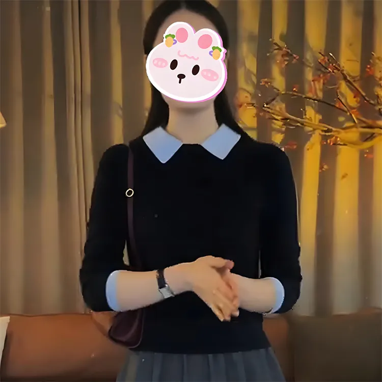 时尚撞色长袖polo针织衫女秋季新款内搭打底修身显瘦减龄气质上衣