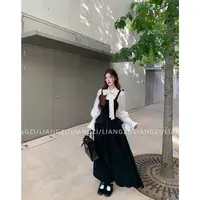 梁子【黑巧日记】早秋千金风蝴蝶结衬衫纯色打揽收腰连衣裙