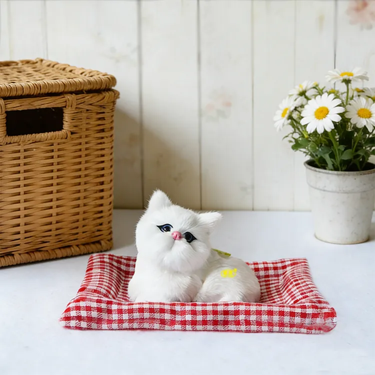 仿真猫咪动物模型毛绒玩偶儿童玩具创意摆件工艺品会叫布垫小卧猫