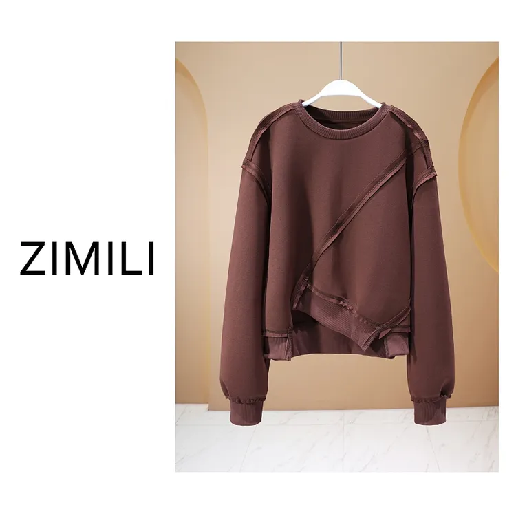 【亮哥欧货女装】冬季麂皮绒加厚《红棕色》弹力双面亲肤卫衣26090