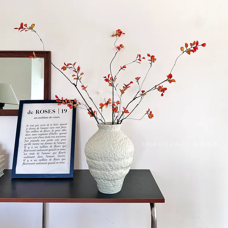 创意锤纹陶瓷花瓶高级感复古新中式水培鲜花仿真花名宿装饰品花器