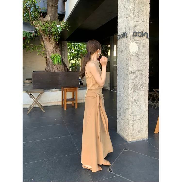 2025春夏新款时尚韩系简约高级感无袖针织衫上衣女高腰百搭半身裙