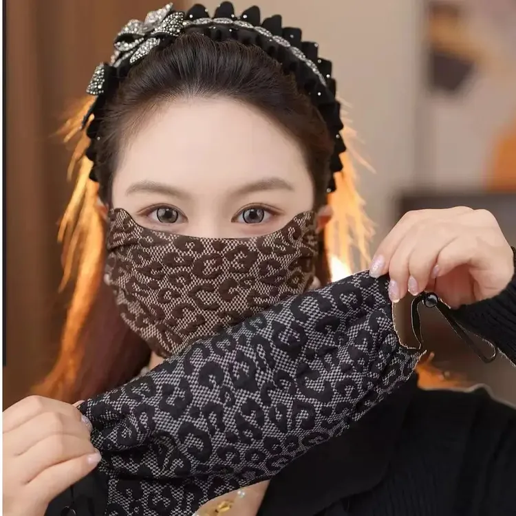 秋冬爆款豹纹保暖口罩大版防尘面罩防风保暖面罩亲肤透气可水洗